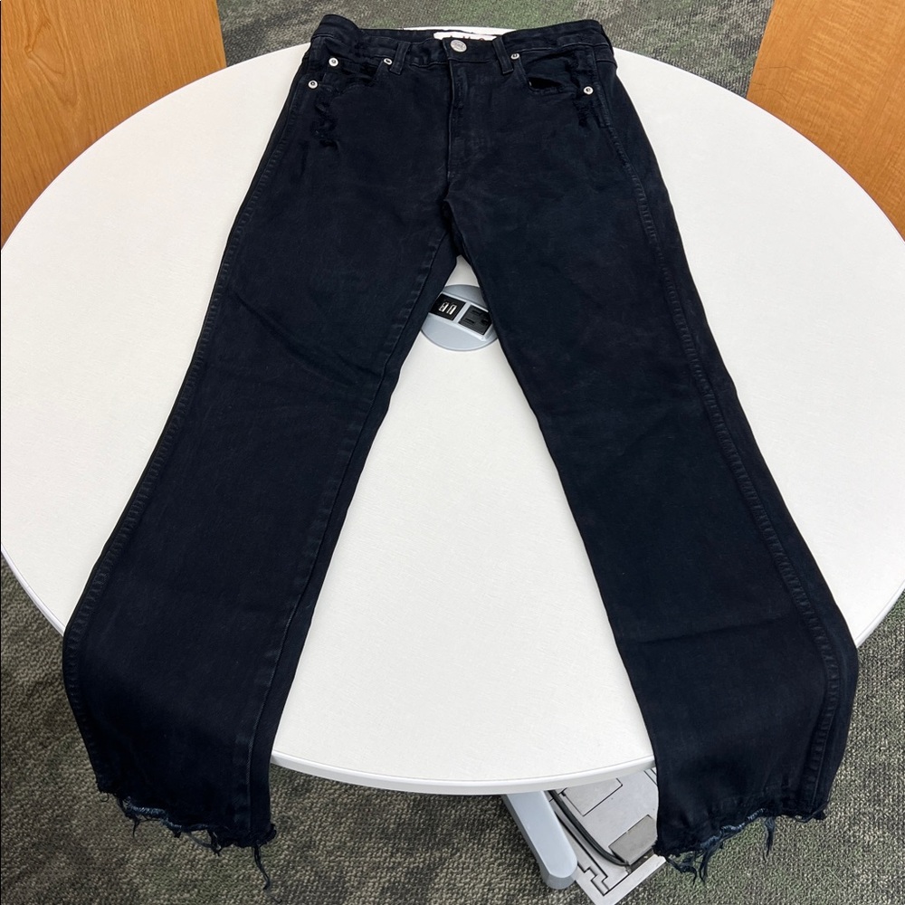 AMO bella denim pant jeans in black oak distressed raw undone hem size 26 - Picture 3 of 11